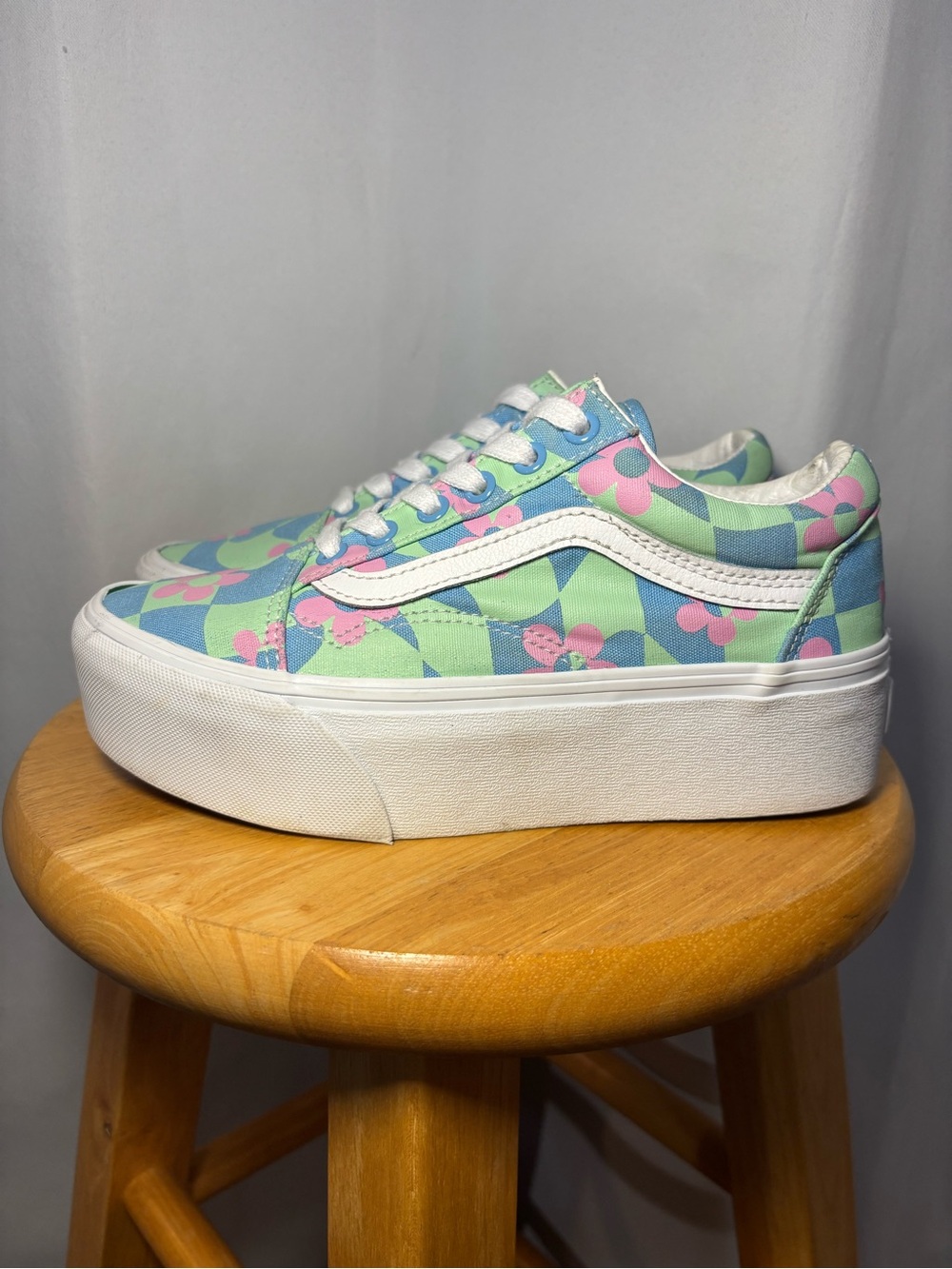 Vans Old Skool Pastel Floral Checkerboard Sneakers Y2K Women’s 6 - Picture 8 of 8